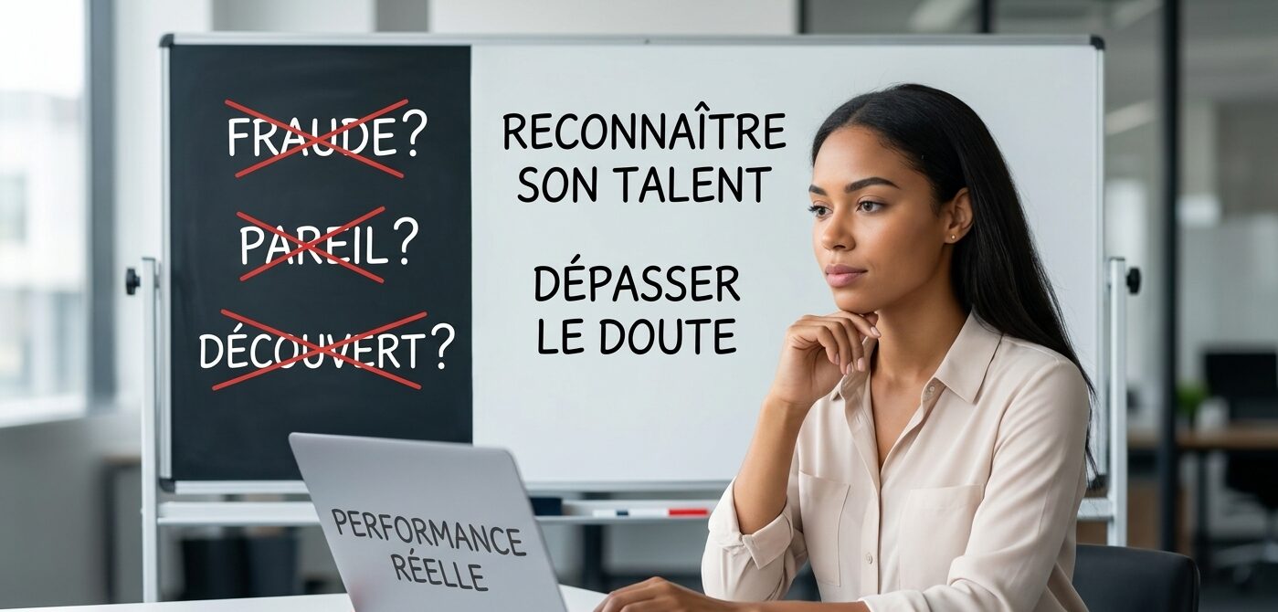 Femme qui doute d'elle-même au travail, illustration du syndrome de l'imposteur